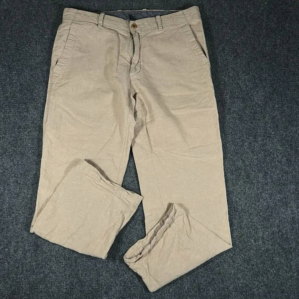 Banana Republic Relaxed Fit Tan Linen Cotton Chino Pants Mens 36x30 Drawstring